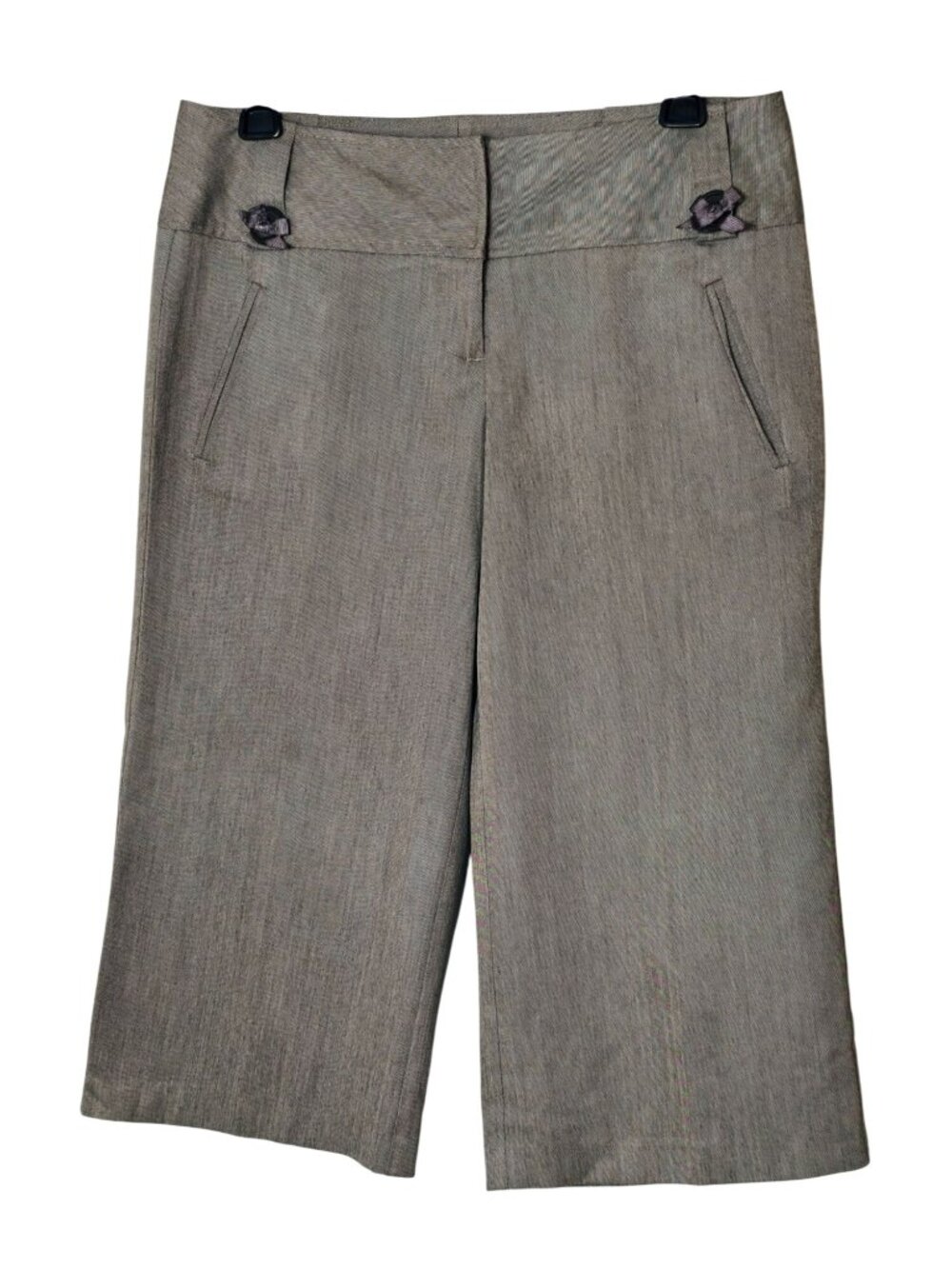 Apt. 9 Womens 6 Cropped Dress Pants Brown Ribbon Accents Office Preppy Straight